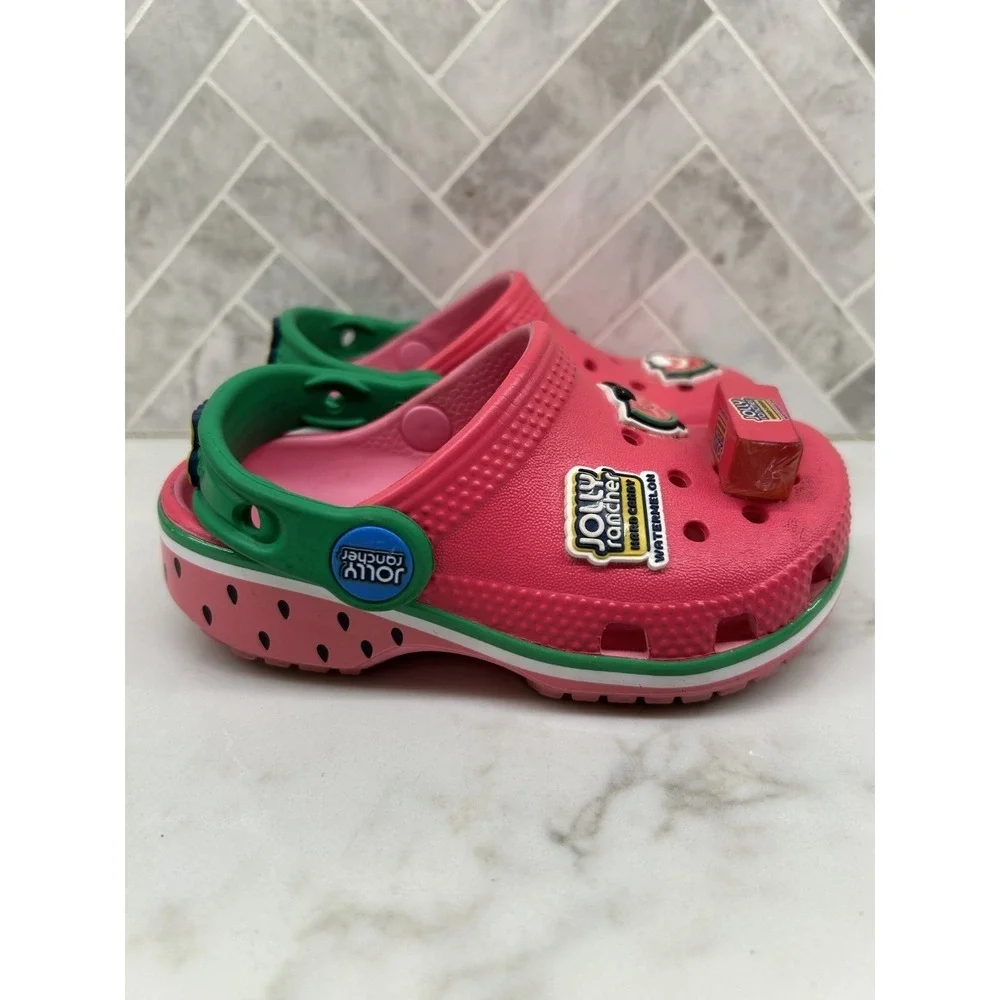 Crocs Jolly Rancher Watermelon Kids Clogs Size‎ 7C Pink Green Jibbitz Charms